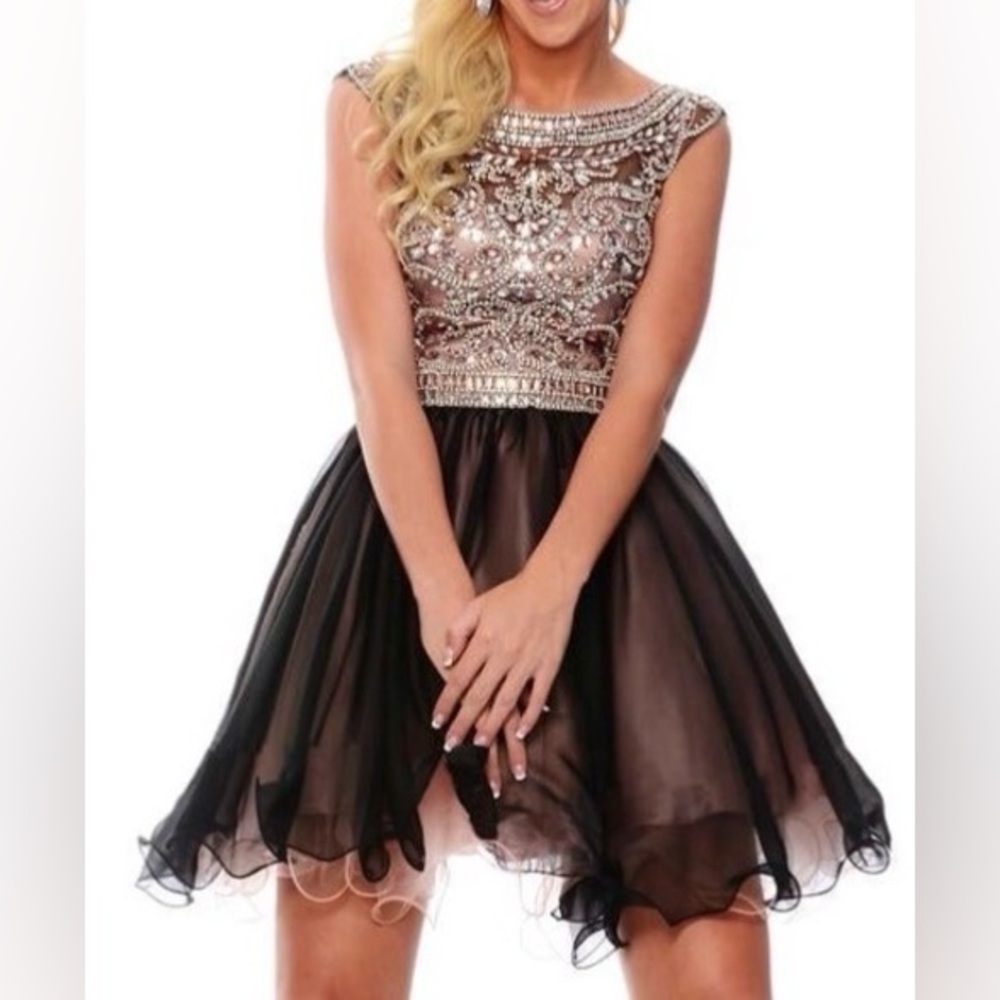 Pink and dark brown sparkly prom dress short size 12 by Precious Formals